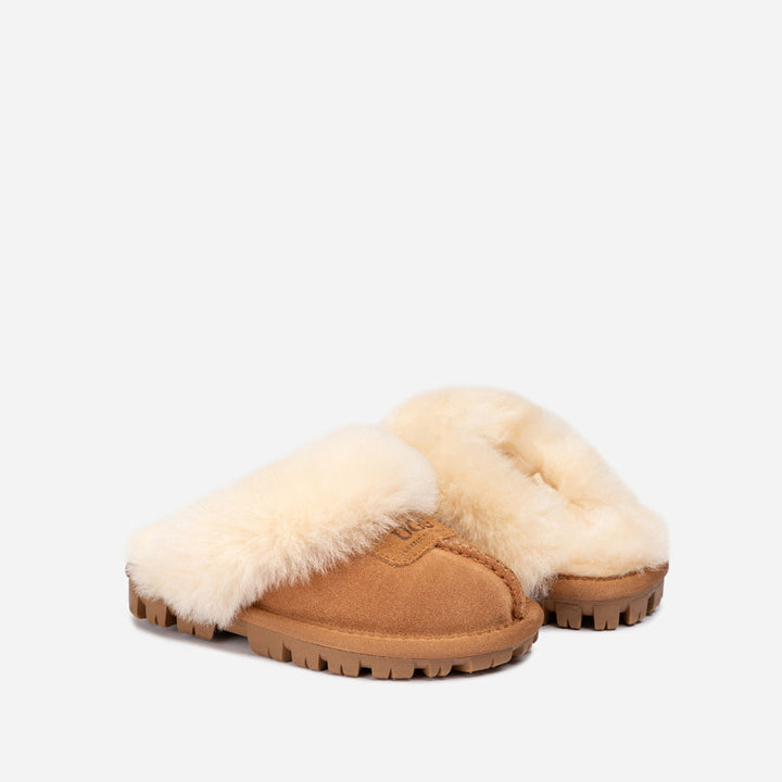 OZWEAR UGG Kids Coquette Slipper (Cow Suede)(Elastic Logo & Wool Strap)(Detachable Feature)