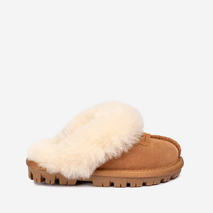OZWEAR UGG Kids Coquette Slipper (Cow Suede)(Elastic Logo & Wool Strap)(Detachable Feature)