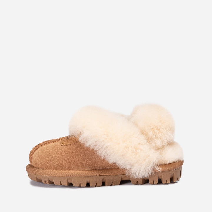 OZWEAR UGG Kids Coquette Slipper (Cow Suede)(Elastic Logo & Wool Strap)(Detachable Feature)