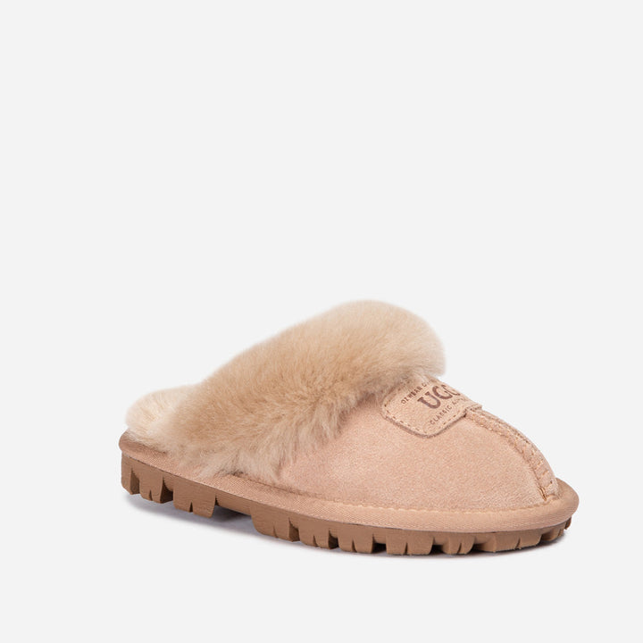 OZWEAR UGG Kids Coquette Slipper (Cow Suede)(Elastic Logo & Wool Strap)(Detachable Feature)