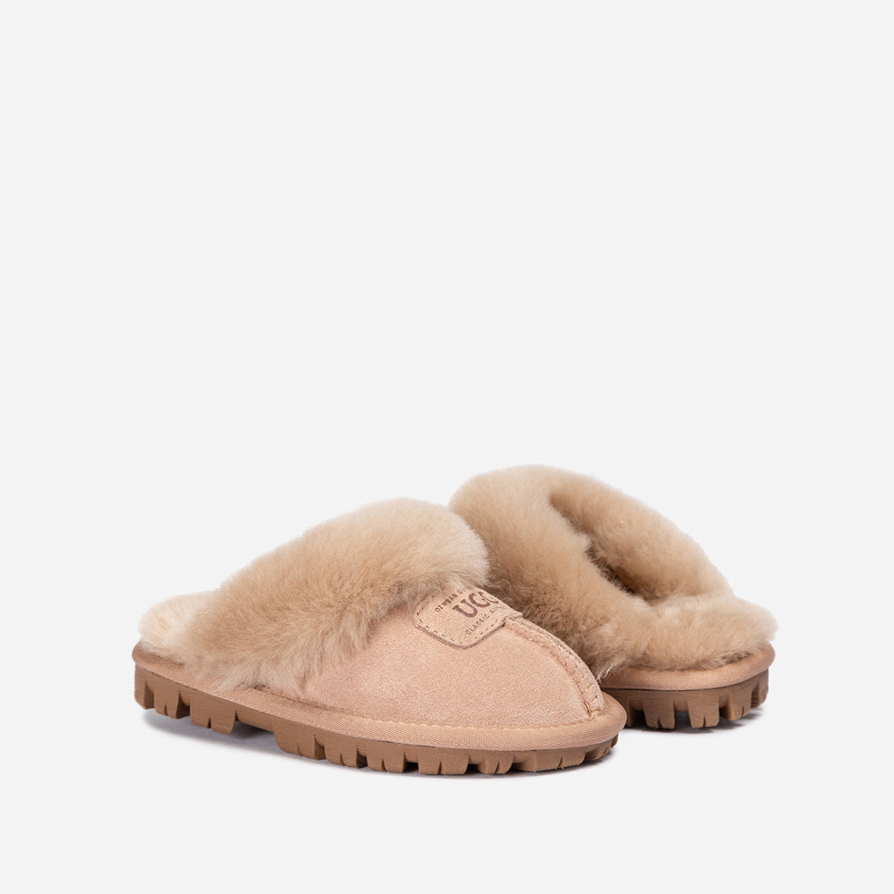 OZWEAR UGG Kids Coquette Slipper (Cow Suede)(Elastic Logo & Wool Strap)(Detachable Feature)