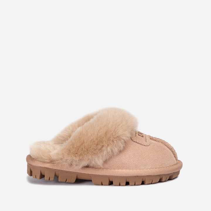 OZWEAR UGG Kids Coquette Slipper (Cow Suede)(Elastic Logo & Wool Strap)(Detachable Feature)