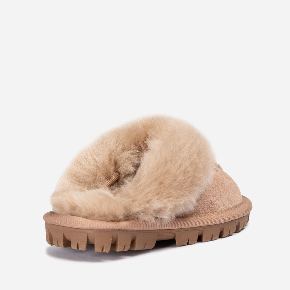 OZWEAR UGG Kids Coquette Slipper (Cow Suede)(Elastic Logo & Wool Strap)(Detachable Feature)