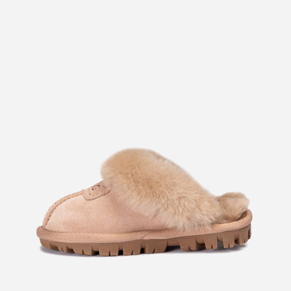 OZWEAR UGG Kids Coquette Slipper (Cow Suede)(Elastic Logo & Wool Strap)(Detachable Feature)