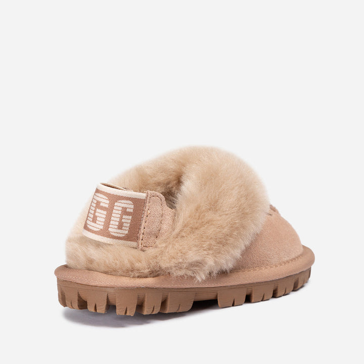 OZWEAR UGG Kids Coquette Slipper (Cow Suede)(Elastic Logo & Wool Strap)(Detachable Feature)