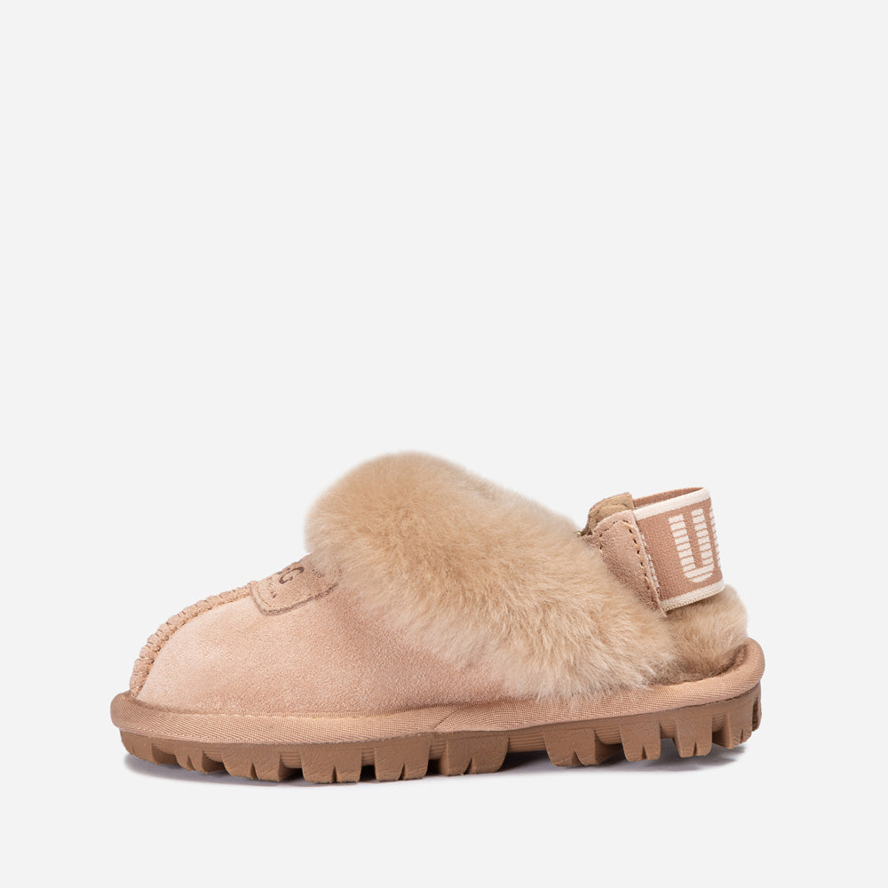 OZWEAR UGG Kids Coquette Slipper (Cow Suede)(Elastic Logo & Wool Strap)(Detachable Feature)