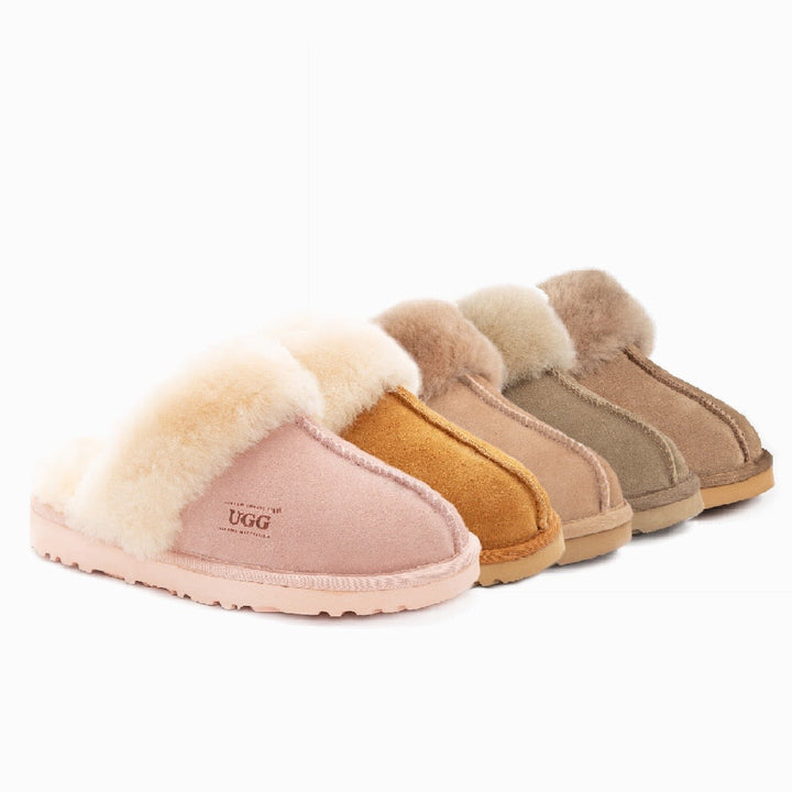 OZWEAR UGG Slippers Premium Australia Sheepskin Unisex Scuffete Suede (Unisex Cow Suede)