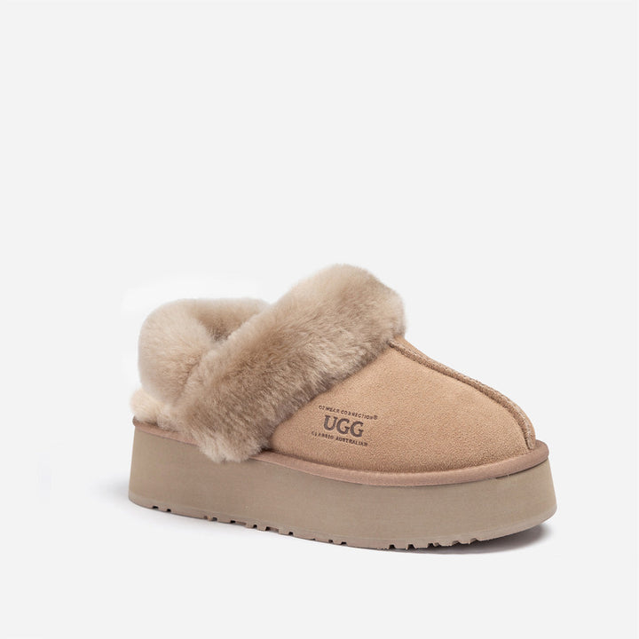 OZWEAR UGG Platform Slipper (Elastic Logo & Wool Strap) 4.5cm (Detachable Feature)(Water Resistant)