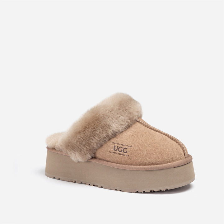 OZWEAR UGG Platform Slipper (Elastic Logo & Wool Strap) 4.5cm (Detachable Feature)(Water Resistant)