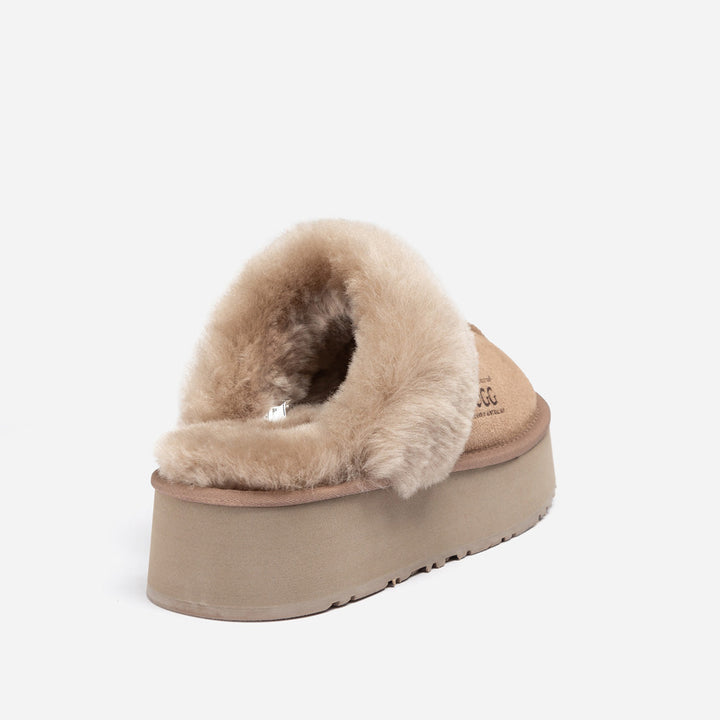 OZWEAR UGG Platform Slipper (Elastic Logo & Wool Strap) 4.5cm (Detachable Feature)(Water Resistant)