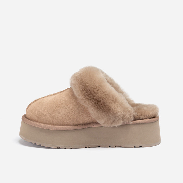 OZWEAR UGG Platform Slipper (Elastic Logo & Wool Strap) 4.5cm (Detachable Feature)(Water Resistant)