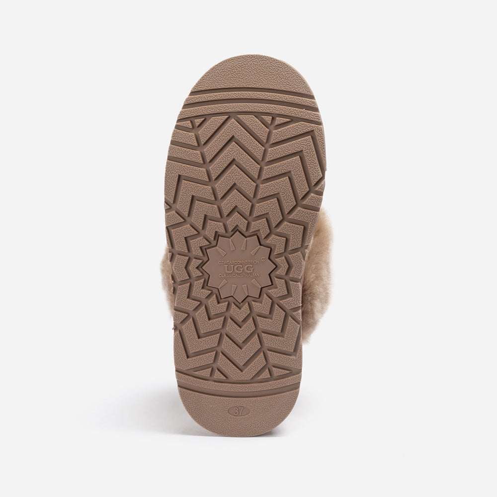 OZWEAR UGG Platform Slipper (Elastic Logo & Wool Strap) 4.5cm (Detachable Feature)(Water Resistant)
