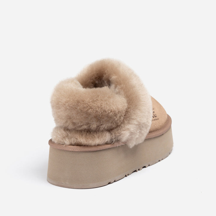 OZWEAR UGG Platform Slipper (Elastic Logo & Wool Strap) 4.5cm (Detachable Feature)(Water Resistant)