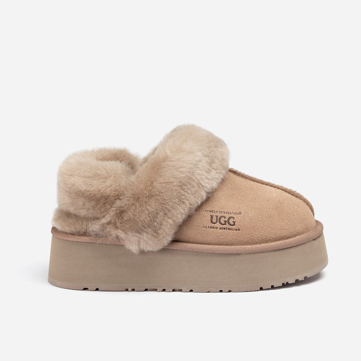 OZWEAR UGG Platform Slipper (Elastic Logo & Wool Strap) 4.5cm (Detachable Feature)(Water Resistant)