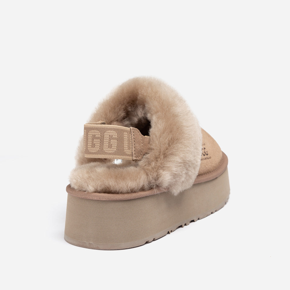 OZWEAR UGG Platform Slipper (Elastic Logo & Wool Strap) 4.5cm (Detachable Feature)(Water Resistant)