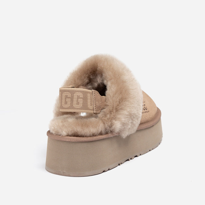 OZWEAR UGG Platform Slipper (Elastic Logo & Wool Strap) 4.5cm (Detachable Feature)(Water Resistant)