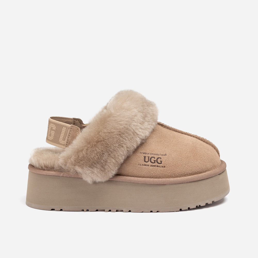 OZWEAR UGG Platform Slipper (Elastic Logo & Wool Strap) 4.5cm (Detachable Feature)(Water Resistant)
