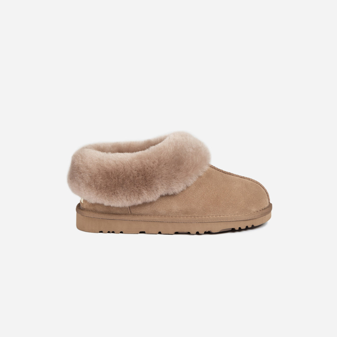 OZWEAR UGG Slippers Collar Unisex Premium Sheepskin Slippers Suede (Unisex Cow Suede)