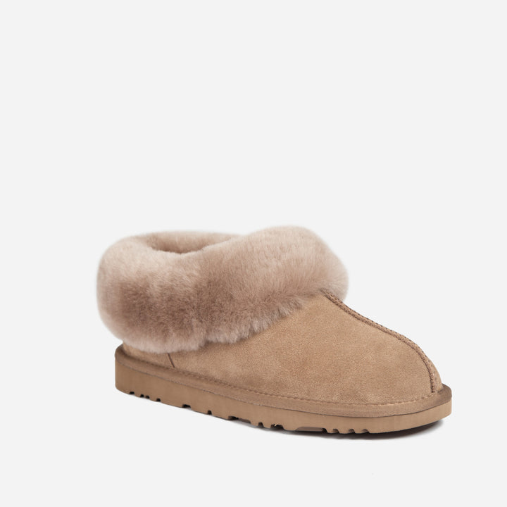 OZWEAR UGG Slippers Collar Unisex Premium Sheepskin Slippers Suede (Unisex Cow Suede)