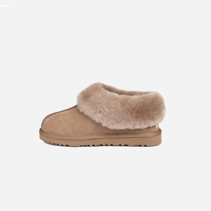OZWEAR UGG Slippers Collar Unisex Premium Sheepskin Slippers Suede (Unisex Cow Suede)