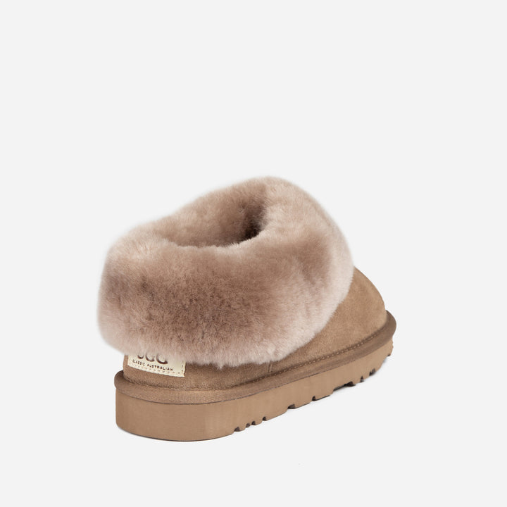 OZWEAR UGG Slippers Collar Unisex Premium Sheepskin Slippers Suede (Unisex Cow Suede)