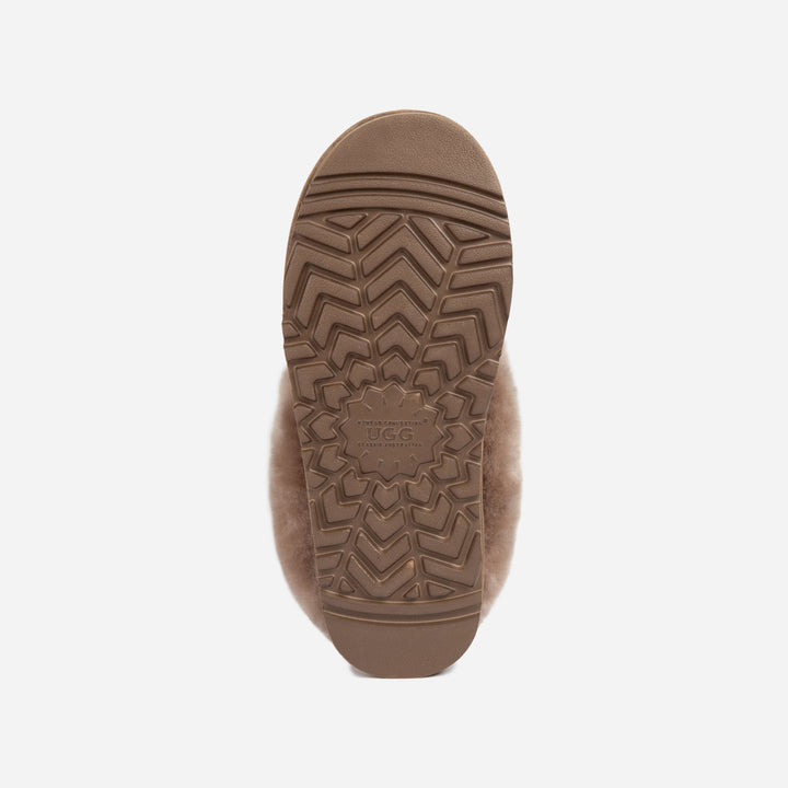 OZWEAR UGG Slippers Collar Unisex Premium Sheepskin Slippers Suede (Unisex Cow Suede)