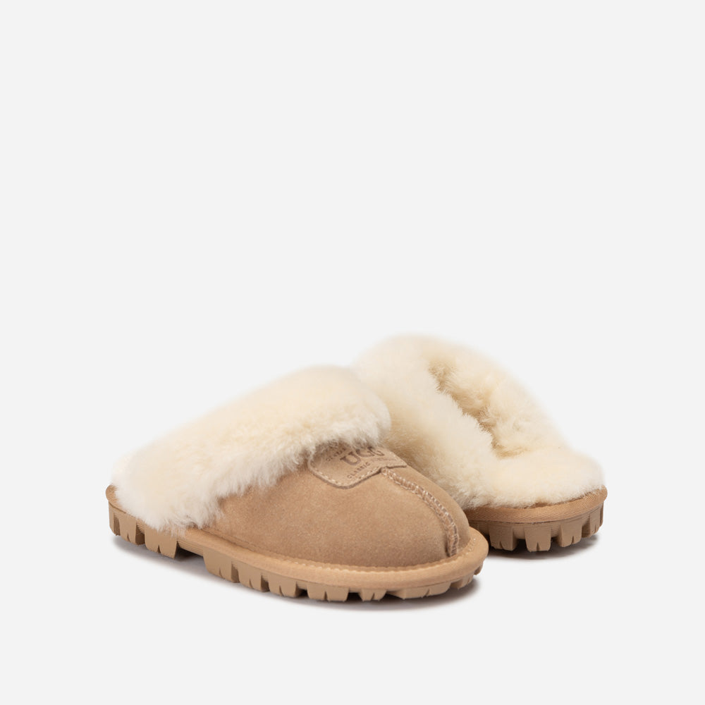 OZWEAR UGG Kids Coquette Slipper (Cow Suede)(Elastic Logo & Wool Strap)(Detachable Feature)