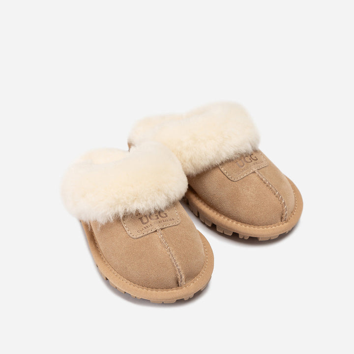 OZWEAR UGG Kids Coquette Slipper (Cow Suede)(Elastic Logo & Wool Strap)(Detachable Feature)