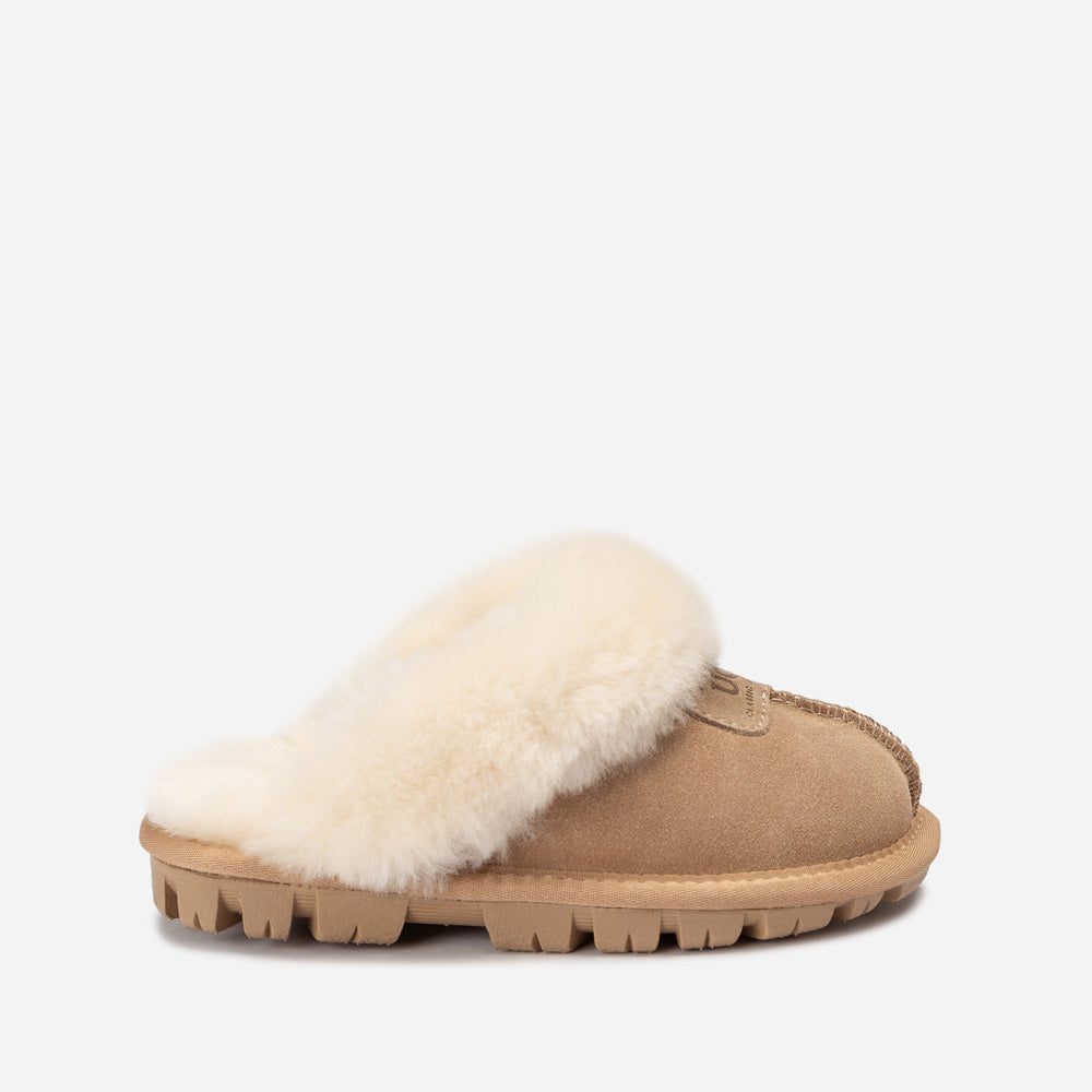 OZWEAR UGG Kids Coquette Slipper (Cow Suede)(Elastic Logo & Wool Strap)(Detachable Feature)