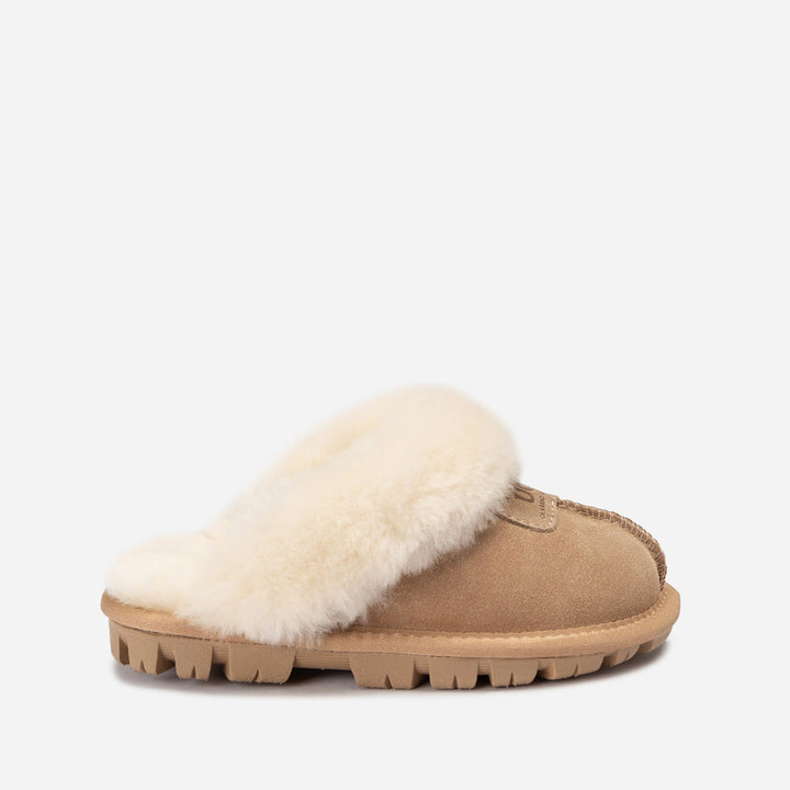 OZWEAR UGG Kids Coquette Slipper (Cow Suede)(Elastic Logo & Wool Strap)(Detachable Feature)