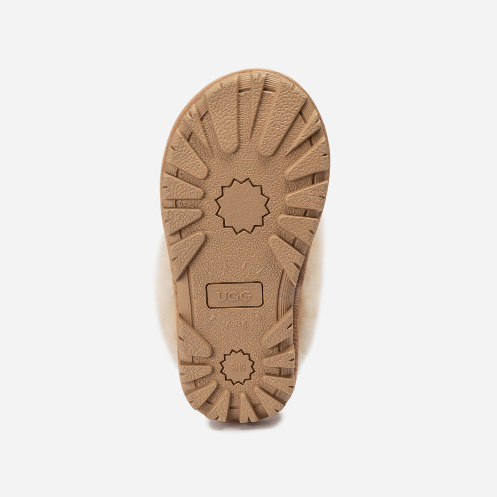 OZWEAR UGG Kids Coquette Slipper (Cow Suede)(Elastic Logo & Wool Strap)(Detachable Feature)