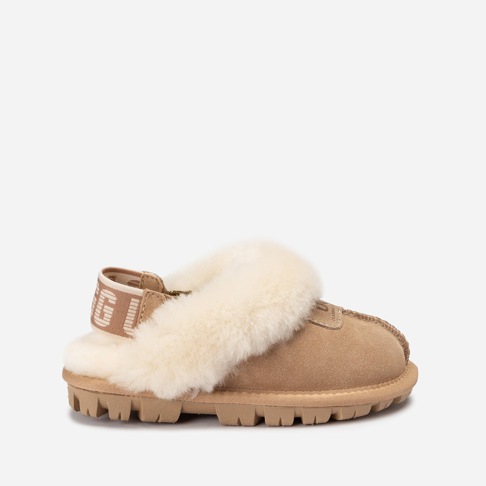 OZWEAR UGG Kids Coquette Slipper (Cow Suede)(Elastic Logo & Wool Strap)(Detachable Feature)