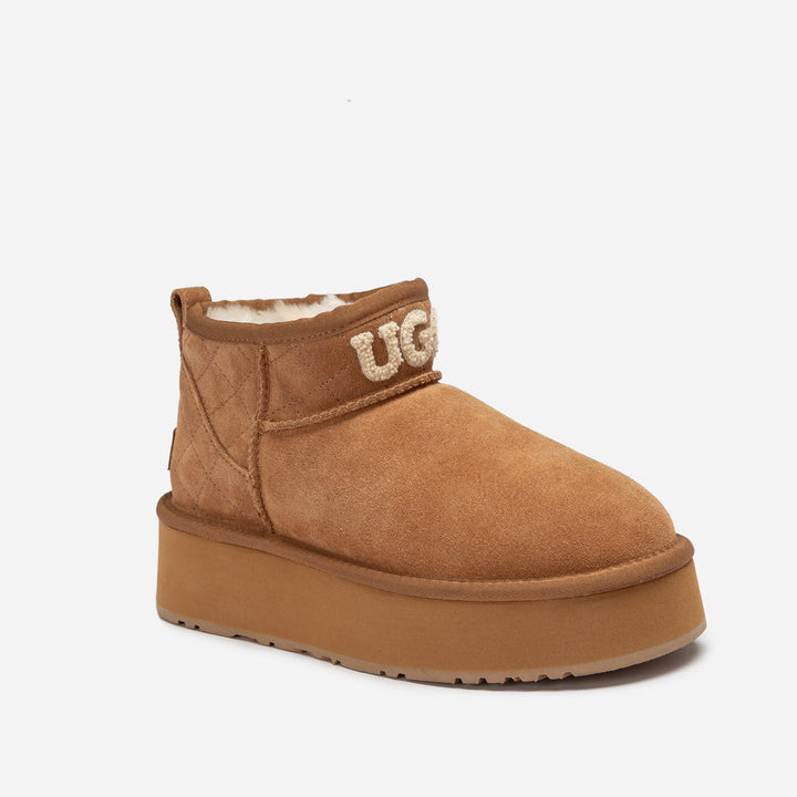 OZWEAR UGG Classic Platform Knit Logo Matelassé Ultra Mini Boot