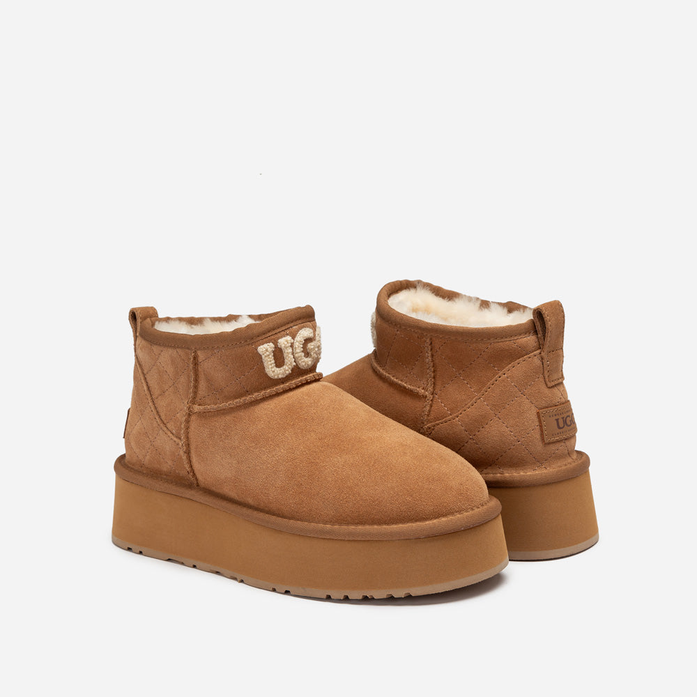 OZWEAR UGG Classic Platform Knit Logo Matelassé Ultra Mini Boot