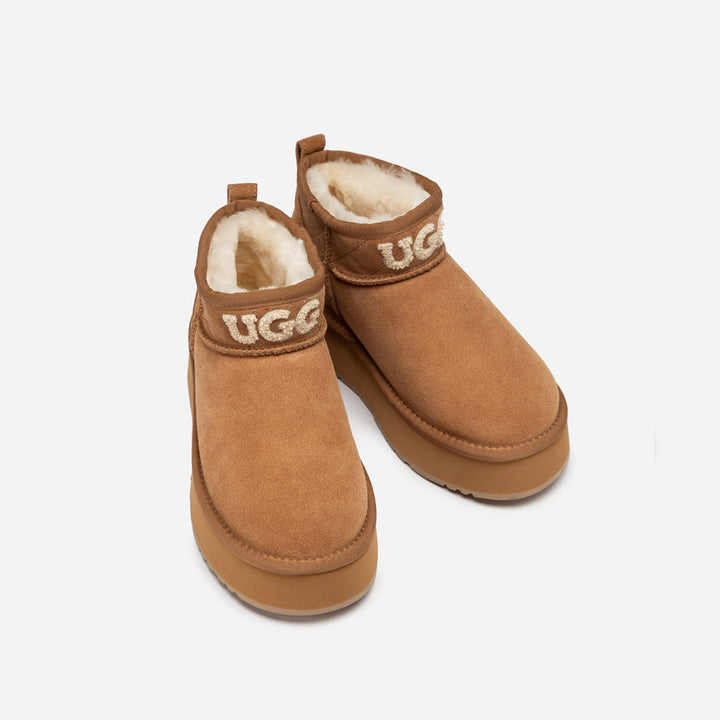 OZWEAR UGG Classic Platform Knit Logo Matelassé Ultra Mini Boot