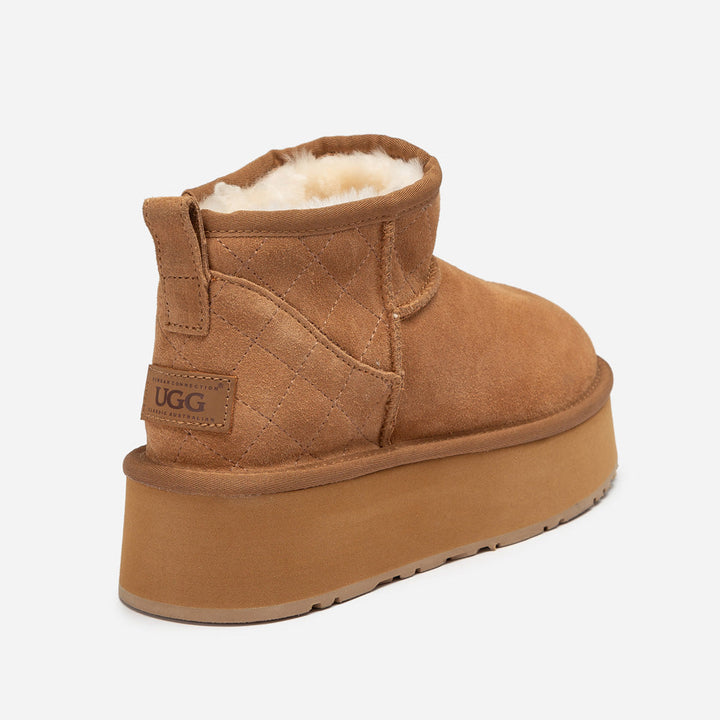 OZWEAR UGG Classic Platform Knit Logo Matelassé Ultra Mini Boot
