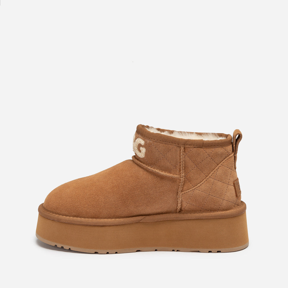 OZWEAR UGG Classic Platform Knit Logo Matelassé Ultra Mini Boot