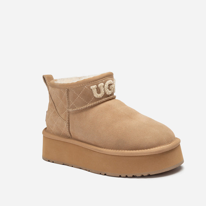 OZWEAR UGG Classic Platform Knit Logo Matelassé Ultra Mini Boot