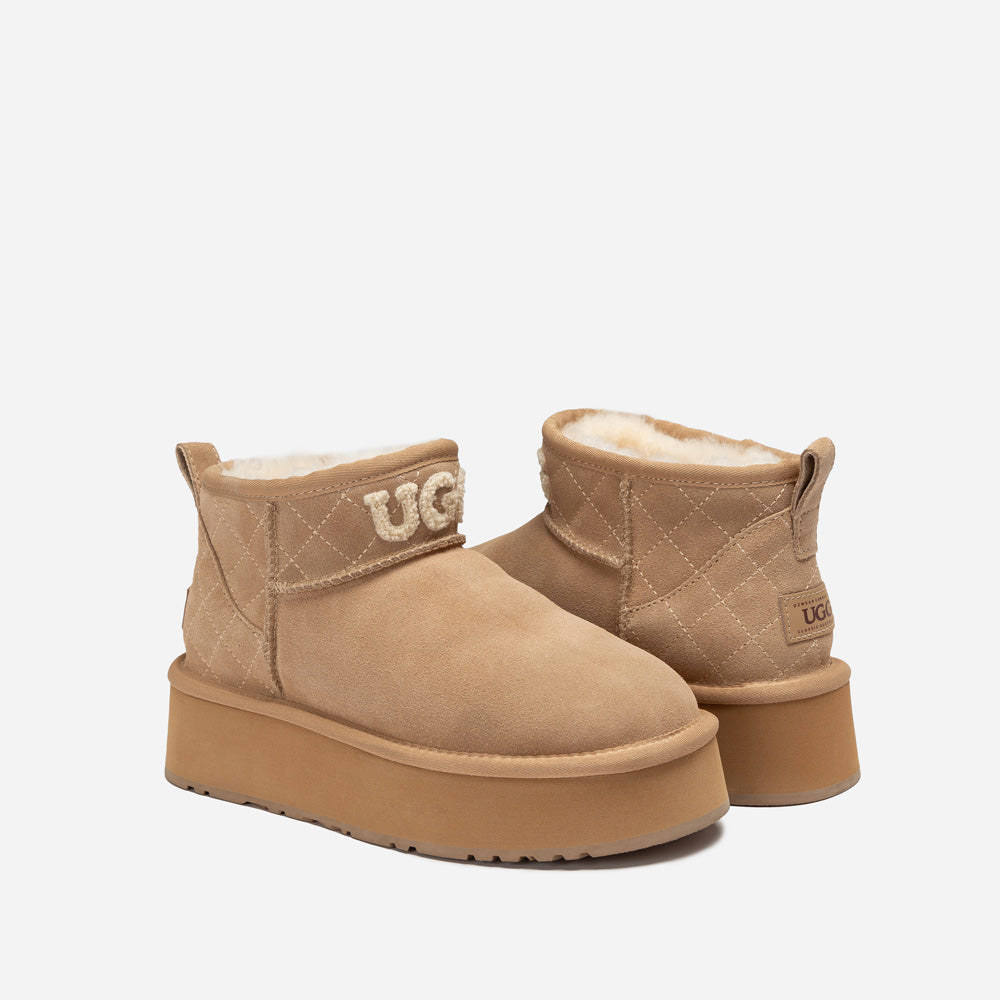 OZWEAR UGG Classic Platform Knit Logo Matelassé Ultra Mini Boot