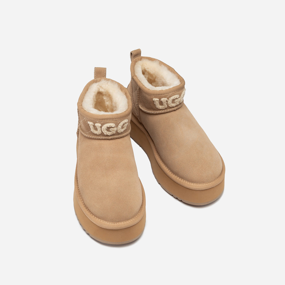 OZWEAR UGG Classic Platform Knit Logo Matelassé Ultra Mini Boot