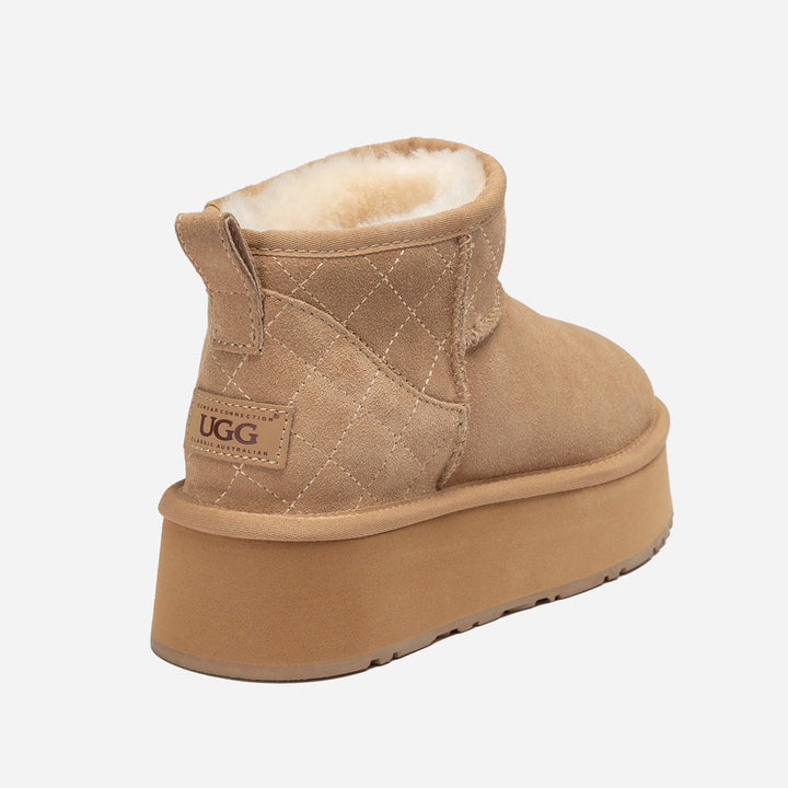 OZWEAR UGG Classic Platform Knit Logo Matelassé Ultra Mini Boot