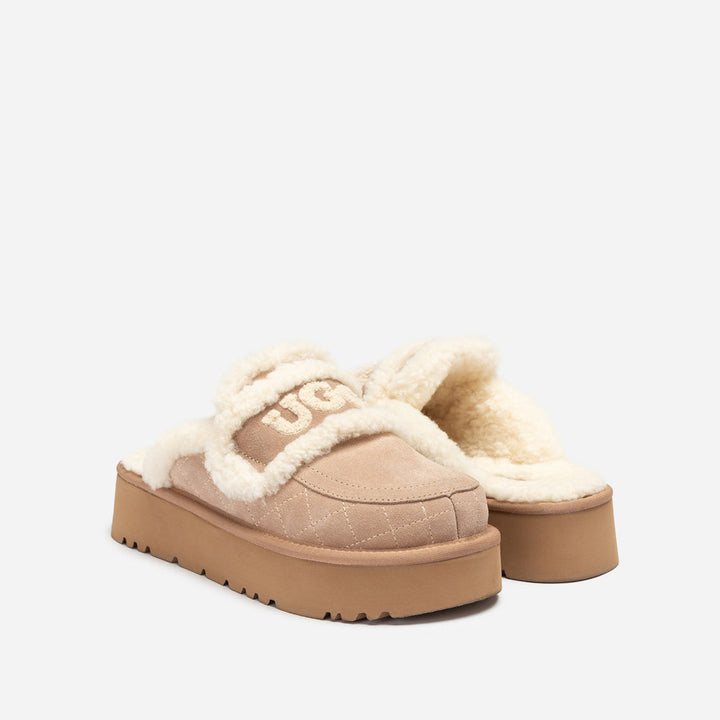 OZWEAR UGG  Violet Matelasse Shearling Platform Slipper