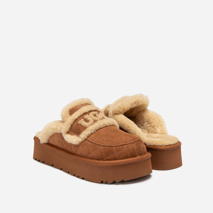 OZWEAR UGG  Violet Matelasse Shearling Platform Slipper