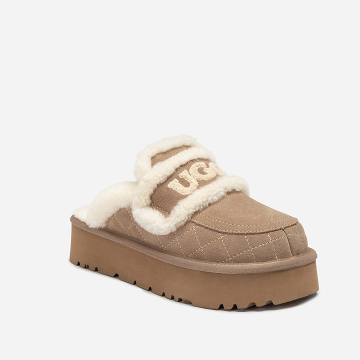 OZWEAR UGG  Violet Matelasse Shearling Platform Slipper