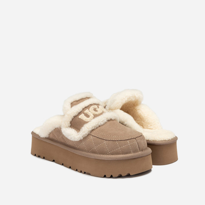 OZWEAR UGG  Violet Matelasse Shearling Platform Slipper