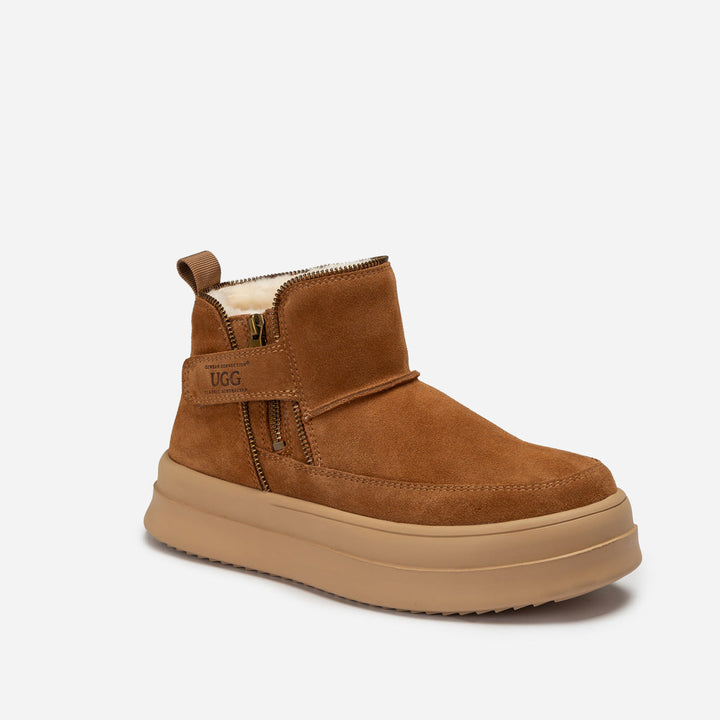 OZWEAR UGG Tag Zipper Ankle Boots