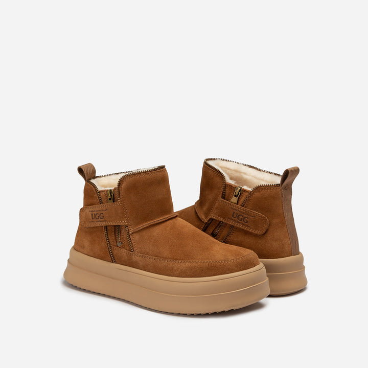 OZWEAR UGG Tag Zipper Ankle Boots