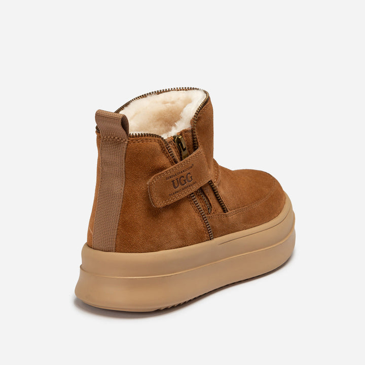 OZWEAR UGG Tag Zipper Ankle Boots