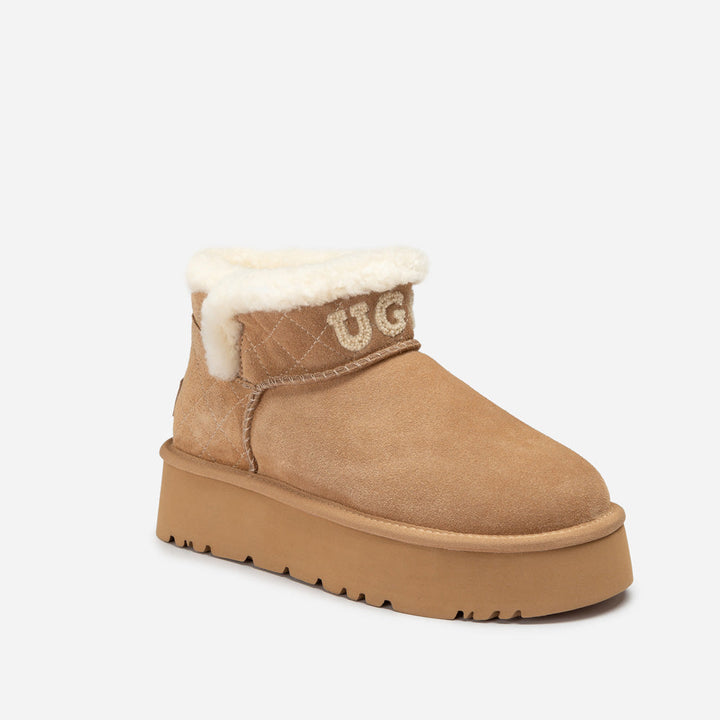 OZWEAR UGG  Bondi Matelassé Platform Shearling Ultra Mini Boots