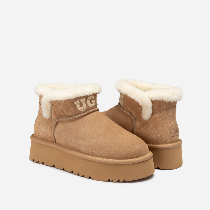OZWEAR UGG  Bondi Matelassé Platform Shearling Ultra Mini Boots